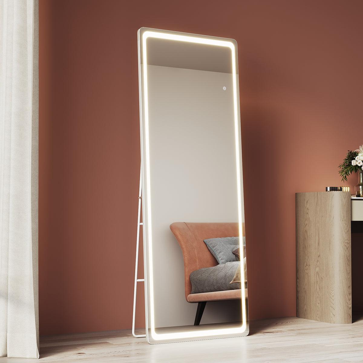 LED standing mirror, 3 lighting modes, full-length mirror with memory function, 1600x600x35mm