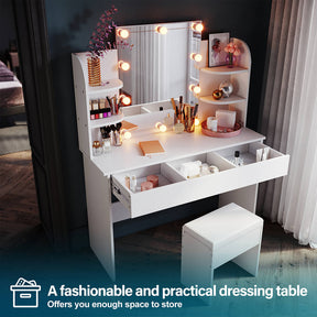 White Dressing Table Lighting Vanity Mirror Dresser Bedroom Furniture Makeup - Elegantshowers