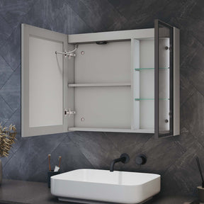 Bathroom cabinet with integrated mood lighting and glass shelves, Moroccan Gray, 700x600x125mm