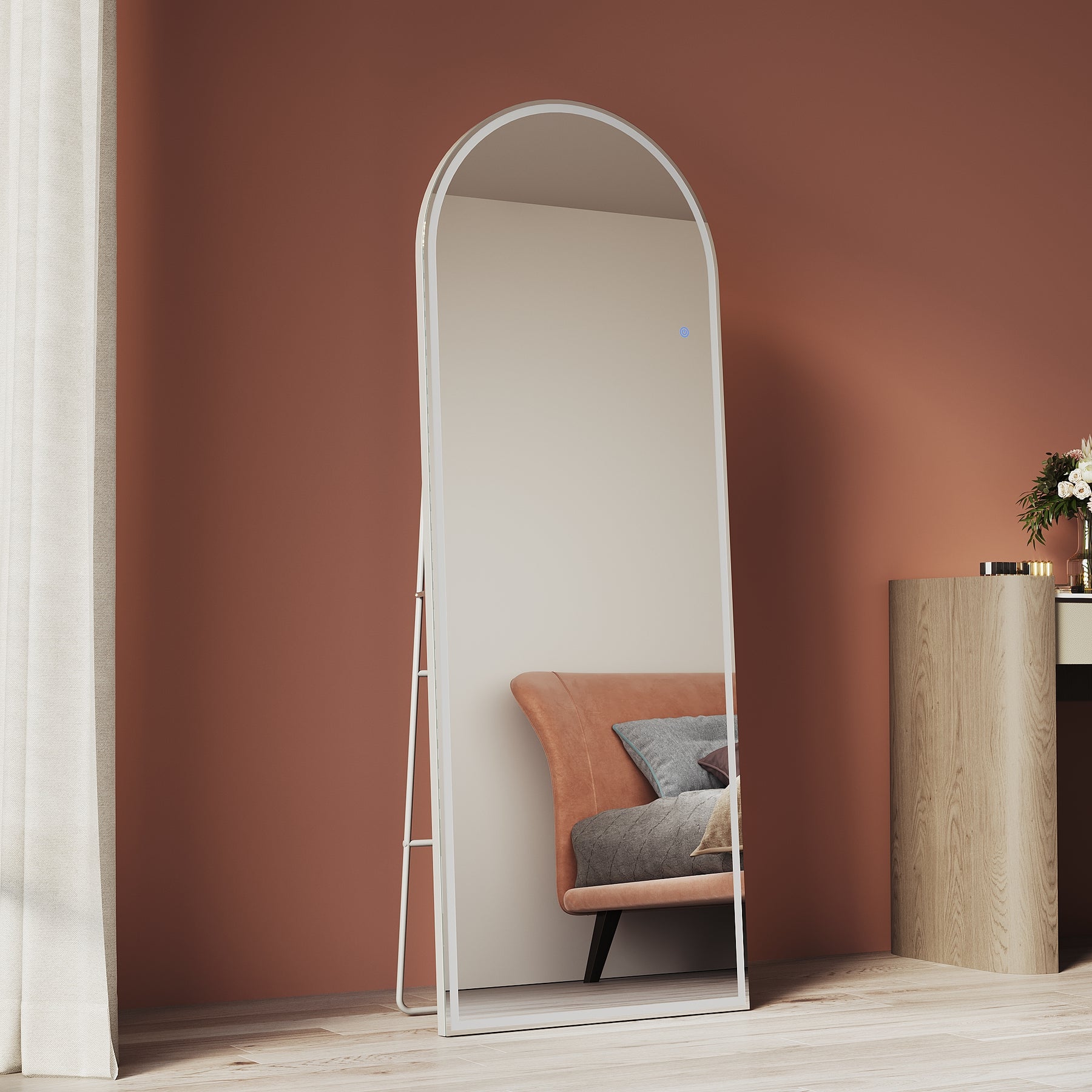 Arched makeup mirror with LED lights, with removable bracket, wall-mountable 1600x600x35mm