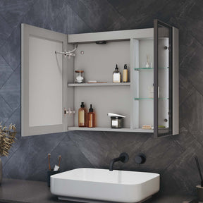 Bathroom cabinet with integrated mood lighting and glass shelves, Moroccan Gray, 700x600x125mm