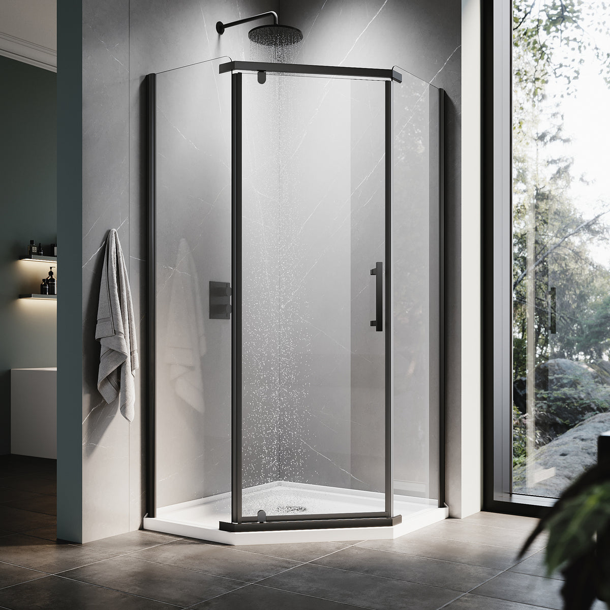 ELEGANT SHOWERS Diamond Semi Frameless Shower Screen black 90cm-100cm