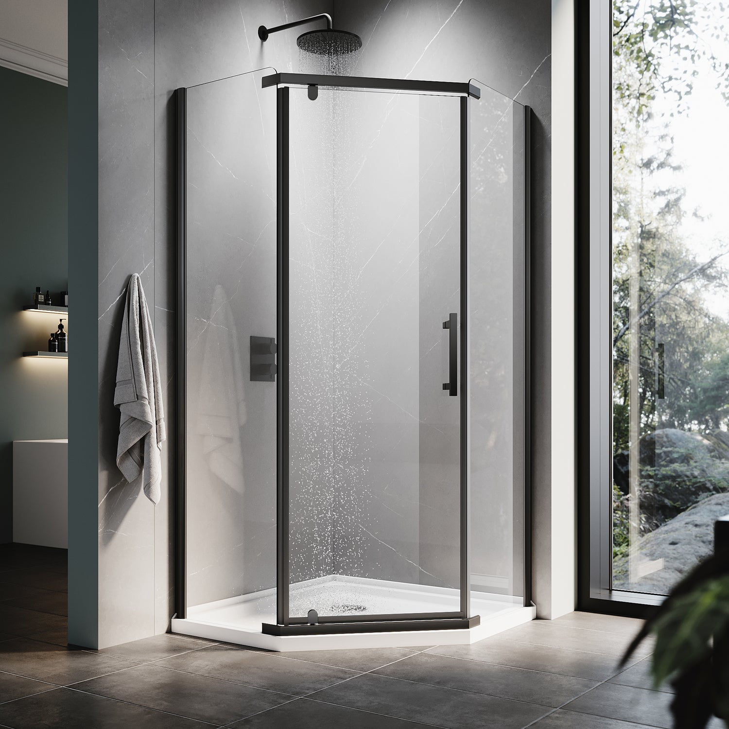 ELEGANT SHOWERS Diamond Semi Frameless Shower Screen black 90cm-100cm