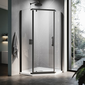 ELEGANT SHOWERS Diamond Semi Frameless Shower Screen black 90cm-100cm