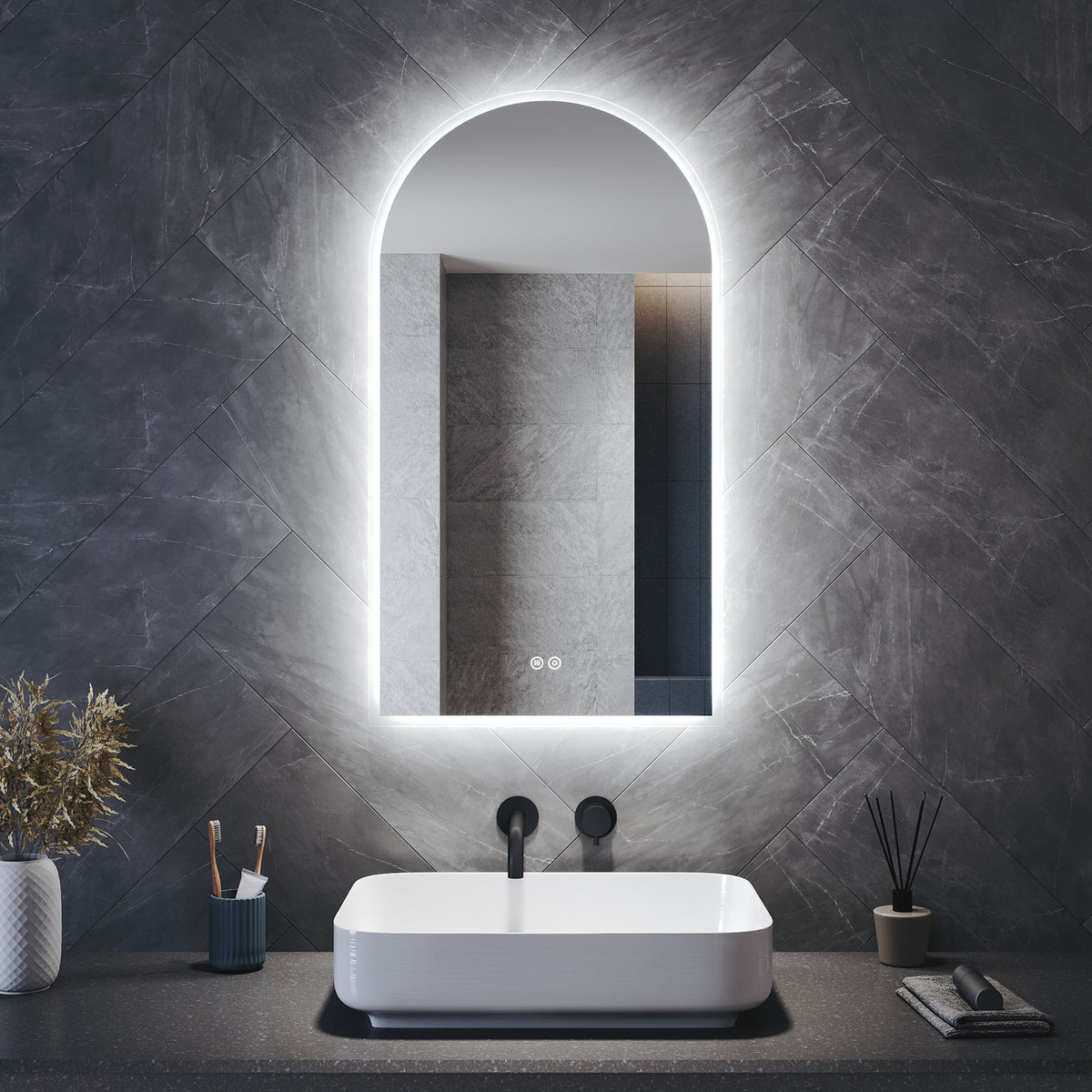 Bathroom Mirror with Lighting Curved LED Bathroom Mirror 500x900x35mm