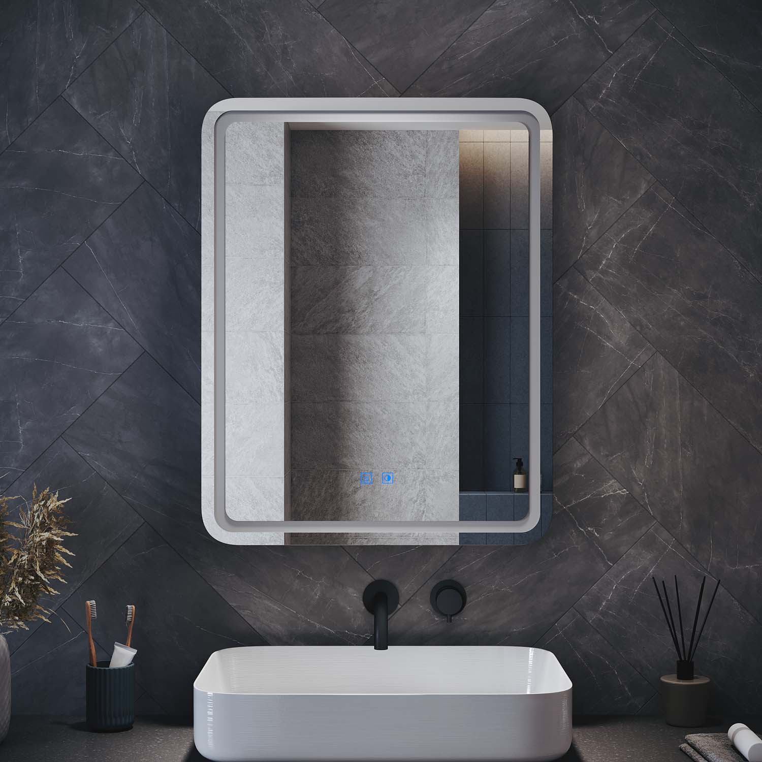 LED bathroom wall cabinet with tissue box, Urban Beige, 550x700x150mm