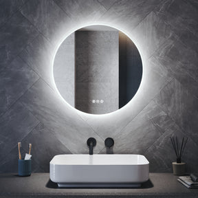 Round LED Bathroom Mirror with Touch Switch, Bluetooth, 3 Adjustable Light Colors, 600x600mm
