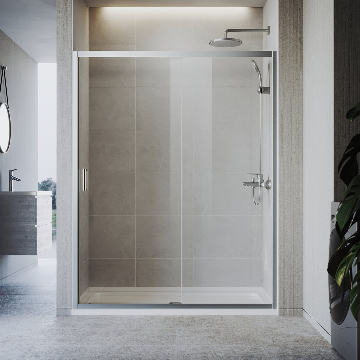 Sliding Shower Door with 5 mm Clear Glass Panel, Reversible Shower Enclosure,  Chrome colour matte frame