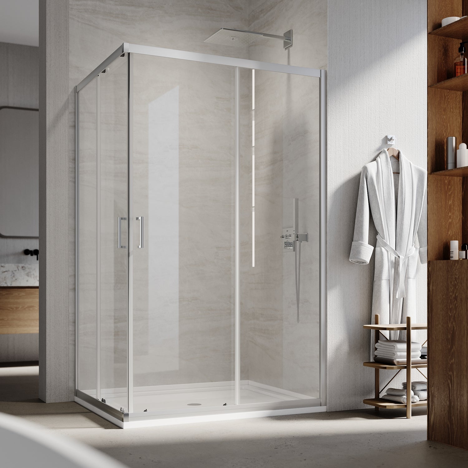 Square Sliding Doors, Corner shower enclosure with aluminum frame,  6mm safety tempered glass
