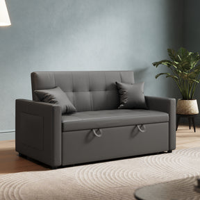 2 Seater Sofa Bed 3 in 1 with Storage, Hidden Pull-Out Bed, Adjustable Backrest and 2 Cushions, Dark Gray