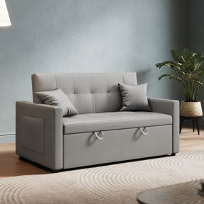 2 Seater Sofa Bed 3 in 1 with Storage, Hidden Pull-Out Bed, Adjustable Backrest and 2 Cushions, Light Gray