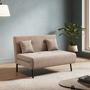 Sofa Bed with Sofa Bed Storage, 3 Fold Design, Iron Legs, 6-Level Backrest Adjustment and 2 Cushions, Khaki
