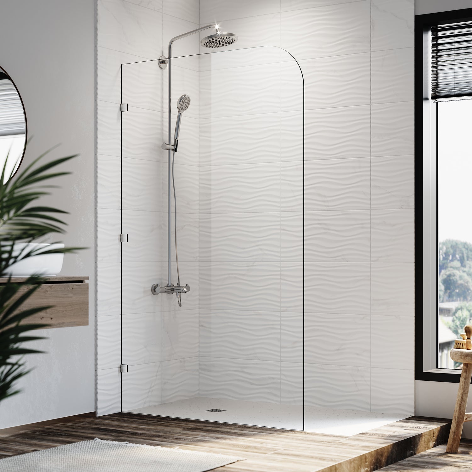 Elegant Showers 1000mm Frameless Hinged Shower Screen 10mm Tempered Glass
