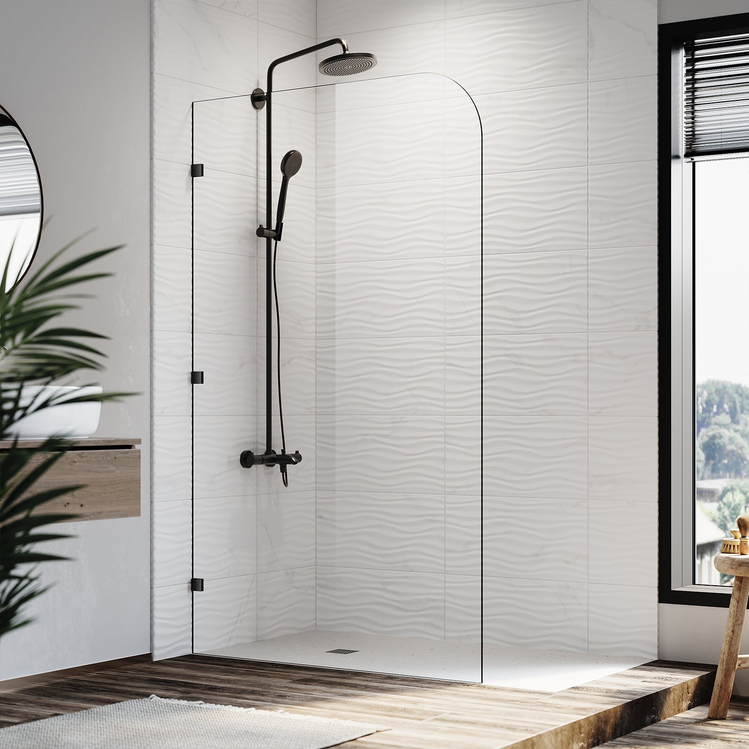 Elegant Showers 1200mm Frameless Hinged Shower Screen 10mm Tempered Glass