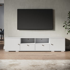 1800mm White TV Cabinet Entertainment Unit Stand with 2 open storage & 4 closed storage - Elegant Showers AU