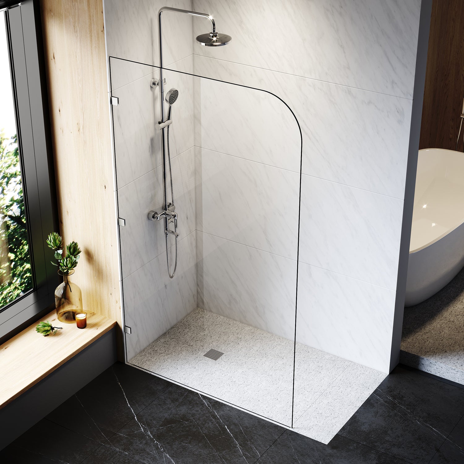 Elegant Showers 1200mm Frameless Hinged Shower Screen 10mm Tempered Glass