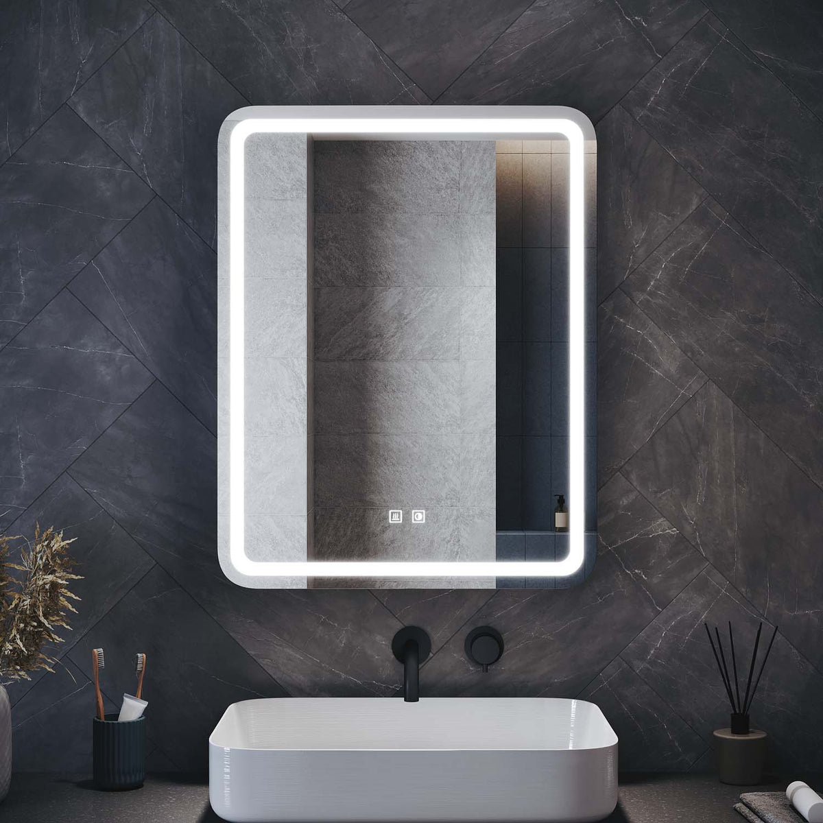 LED bathroom wall cabinet with tissue box, Urban Beige, 550x700x150mm