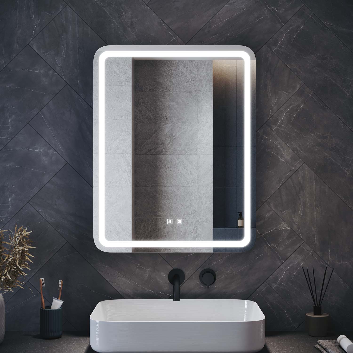 LED bathroom wall cabinet with tissue box, Urban Beige, 550x700x150mm