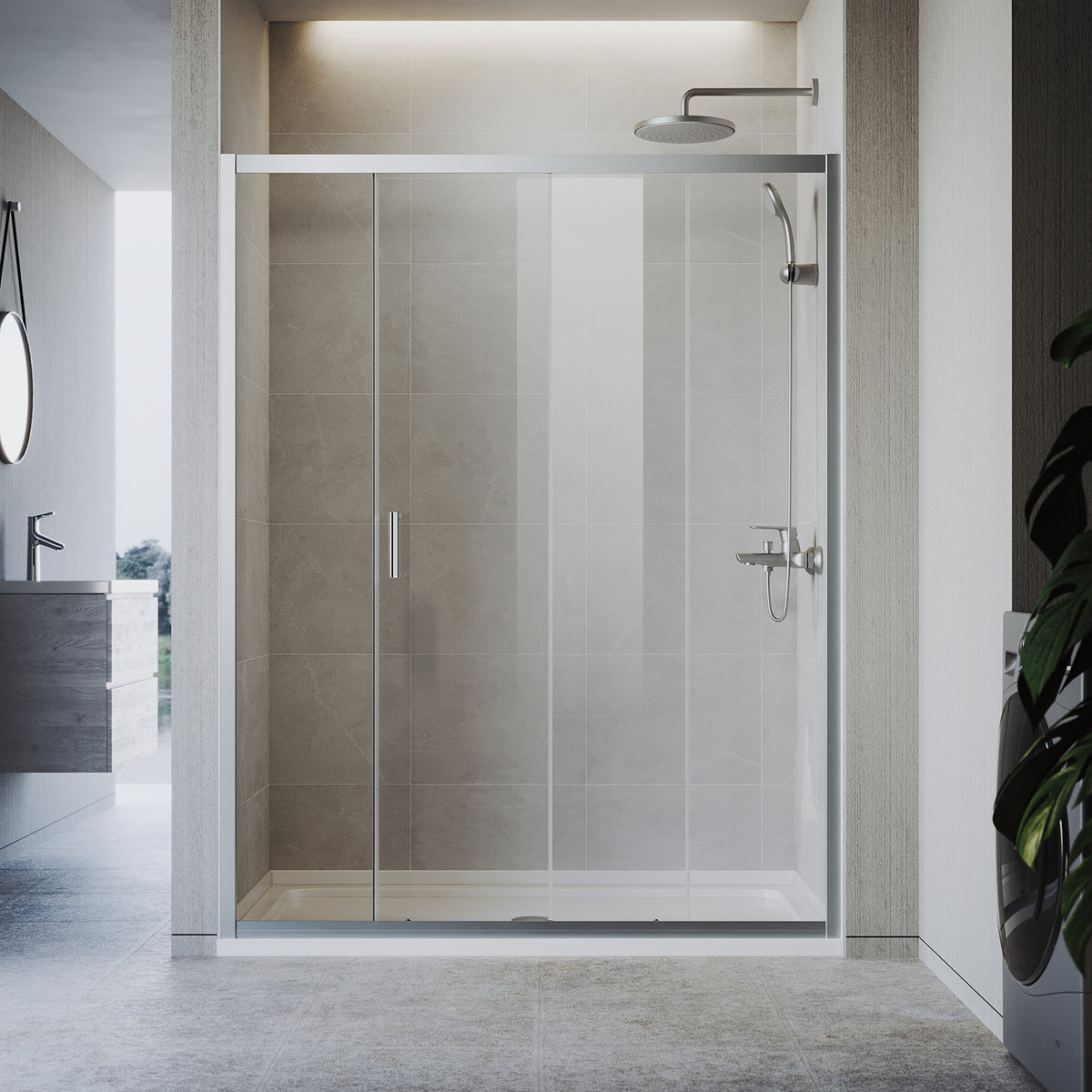 Sliding Shower Door with 5 mm Clear Glass Panel, Reversible Shower Enclosure,  Chrome colour matte frame