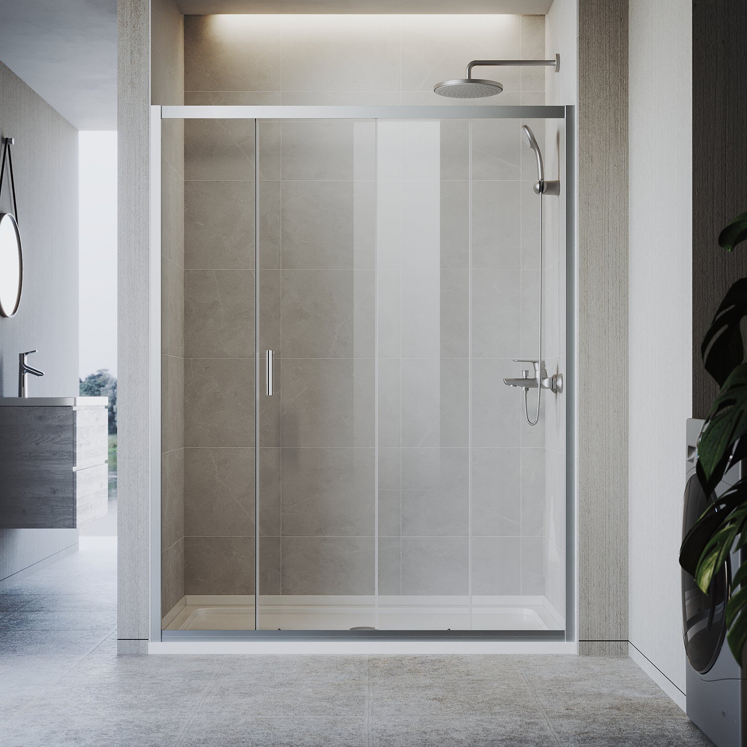 Sliding Shower Door with 5 mm Clear Glass Panel, Reversible Shower Enclosure,  Chrome colour matte frame