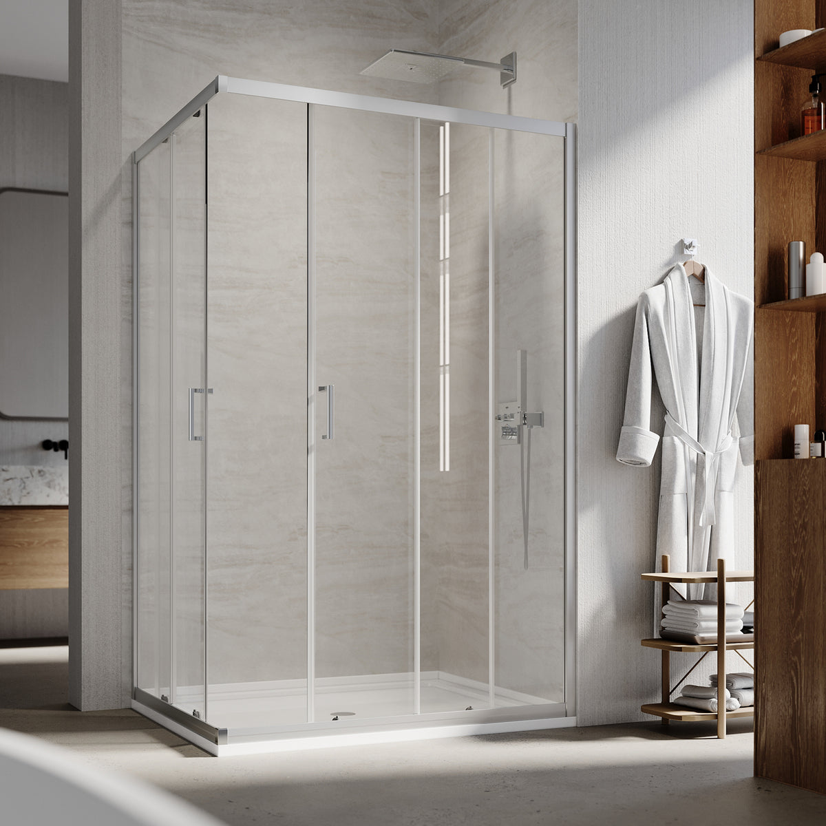 Square Sliding Doors, Corner shower enclosure with aluminum frame,  6mm safety tempered glass