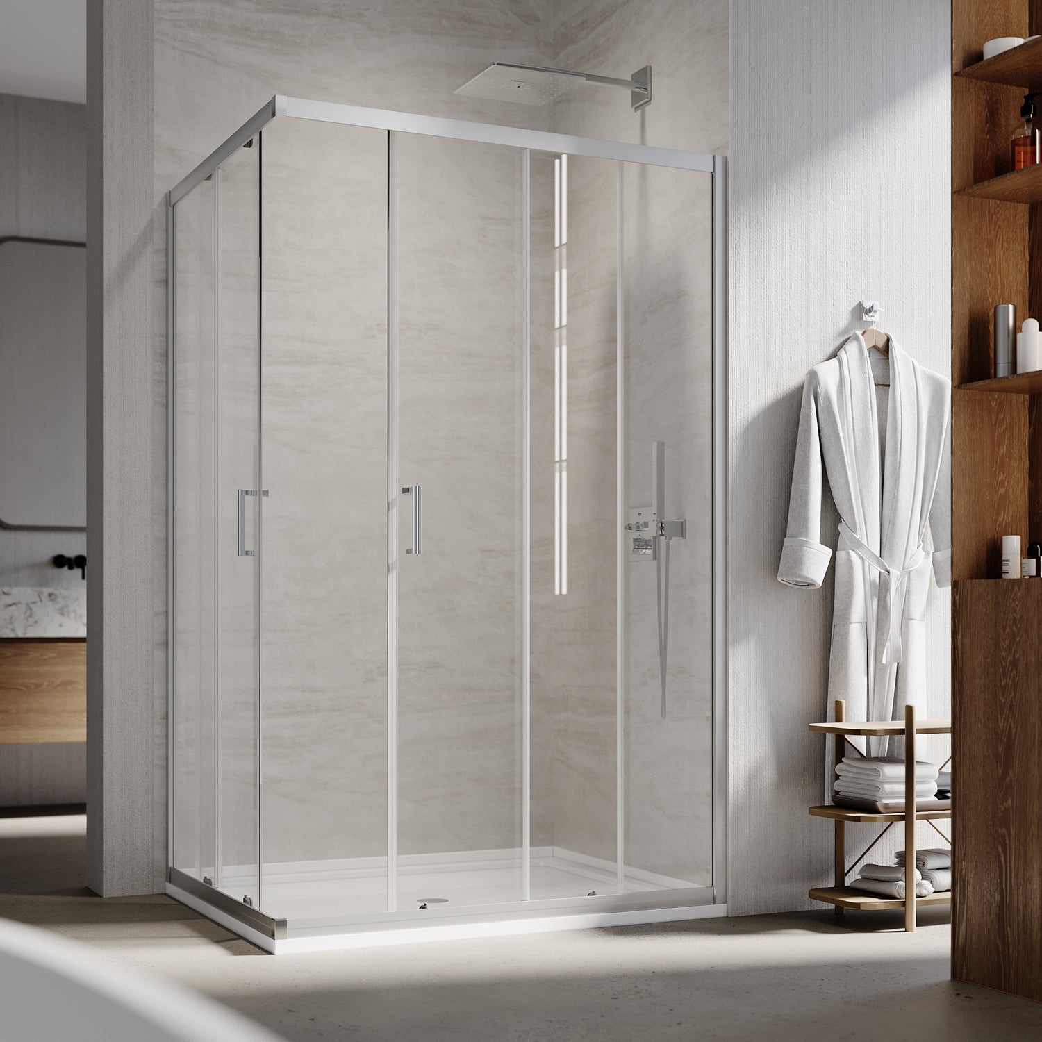 Square Sliding Doors, Corner shower enclosure with aluminum frame,  6mm safety tempered glass