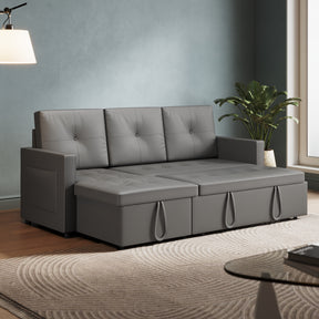 3 in 1 Corner Sofas with Pull-Out Bed, Hidden Storage and Plastic Legs, Dark Gray