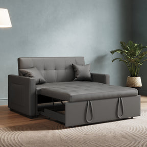 2 Seater Sofa Bed 3 in 1 with Storage, Hidden Pull-Out Bed, Adjustable Backrest and 2 Cushions, Dark Gray