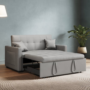 2 Seater Sofa Bed 3 in 1 with Storage, Hidden Pull-Out Bed, Adjustable Backrest and 2 Cushions, Light Gray
