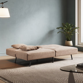 Sofa Bed 2 Seater with Sofa Bed Storage, Double Fold Design, Iron Legs, Adjustable Backrest and 2 Cushions, Khaki