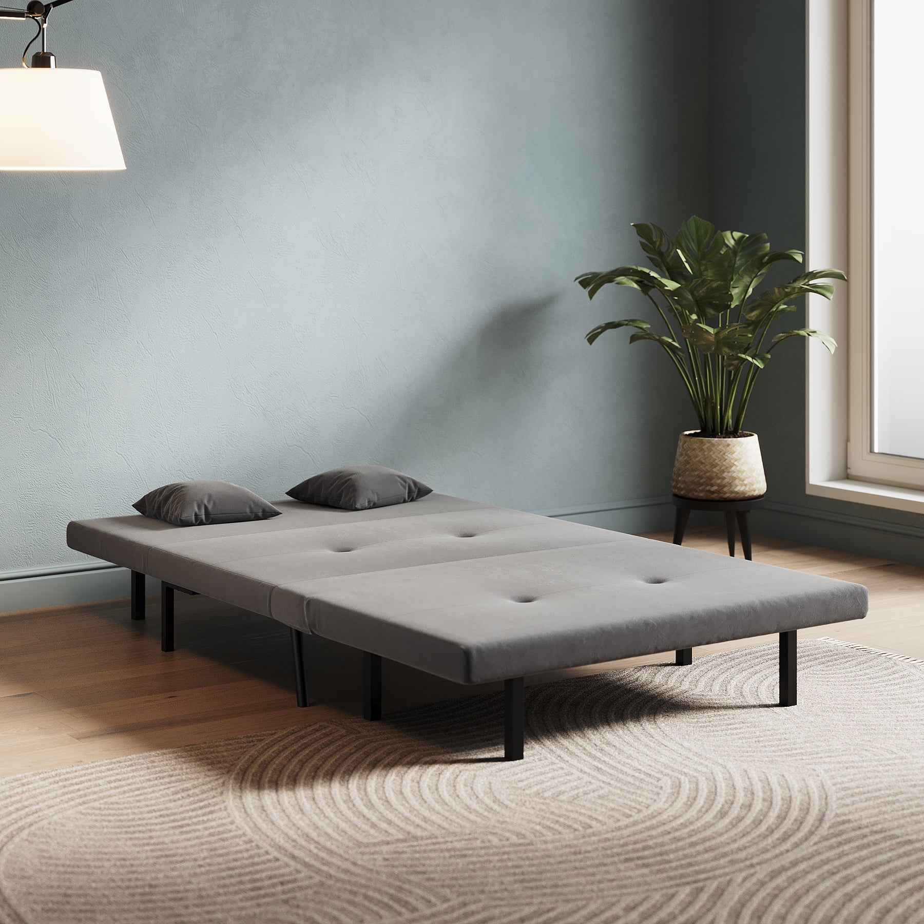 Sofa Bed with Sofa Bed Storage, 3 Fold Design, Iron Legs, 6-Level Backrest Backrest and 2 Cushions, Dark Grey