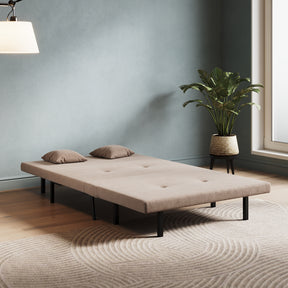 Sofa Bed with Sofa Bed Storage, 3 Fold Design, Iron Legs, 6-Level Backrest Adjustment and 2 Cushions, Khaki