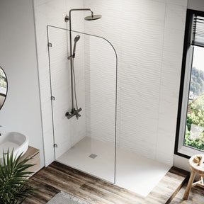 Elegant Showers Walk In Shower Frameless Screen Brushed Nickel Hardware Fixed Panel 10mm Toughened Glass