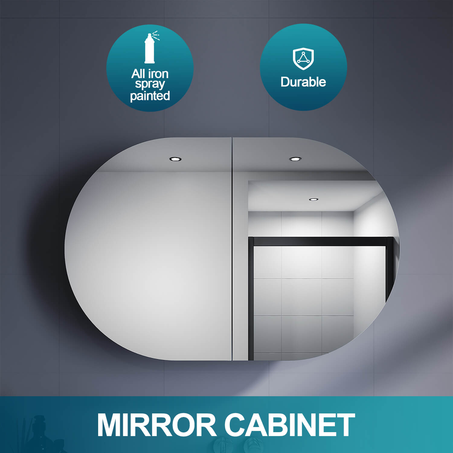 White 900x600mm Oval Mirror Cabinet Medicine Shaving Bathroom Wall Hung or In-wall