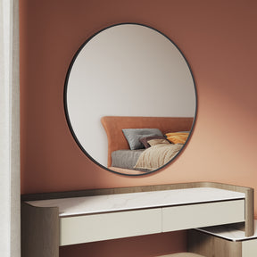 Black-framed round makeup mirror without light, wall-mounted or tabletop, 800x800x25mm
