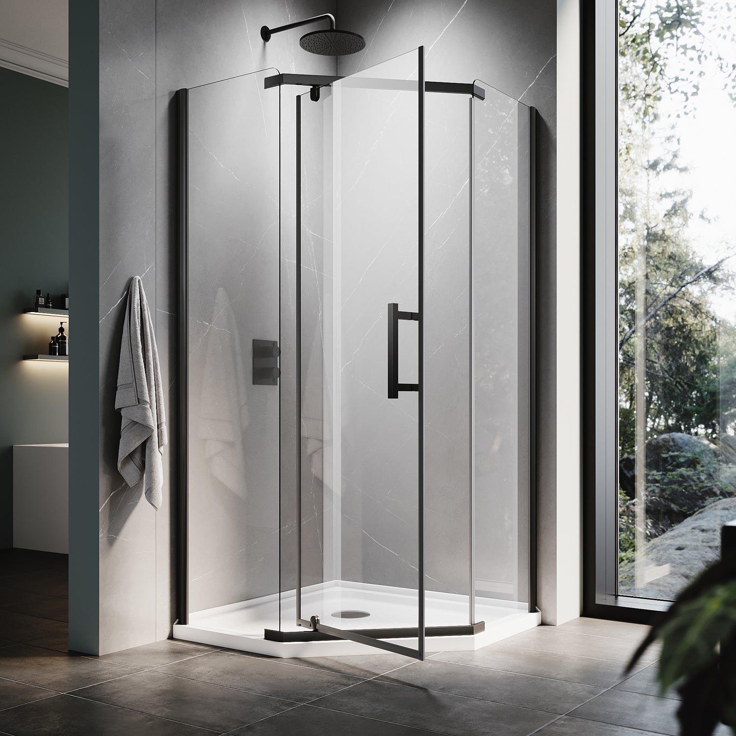 ELEGANT SHOWERS Diamond Semi Frameless Shower Screen black 90cm-100cm