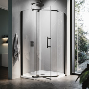 ELEGANT SHOWERS Diamond Semi Frameless Shower Screen black 90cm-100cm