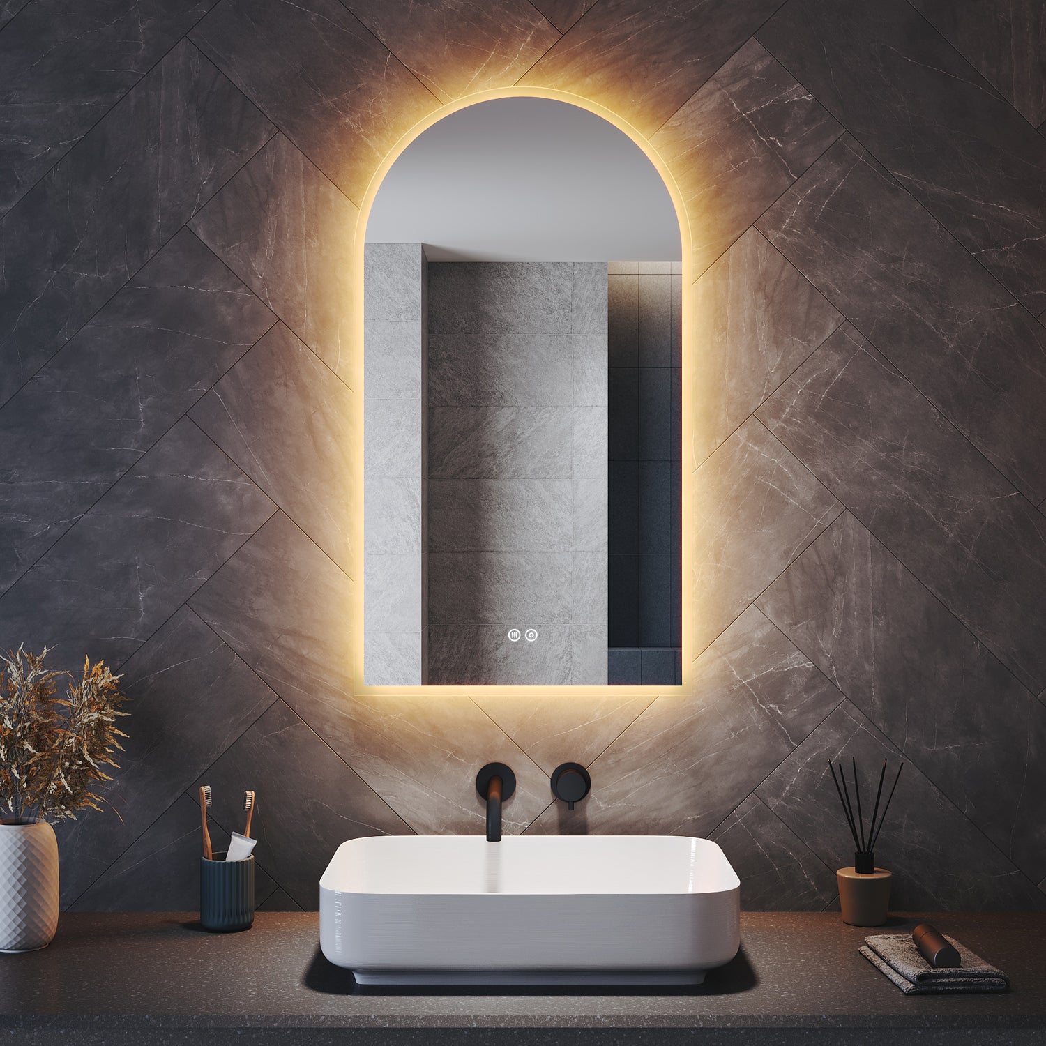 Bathroom Mirror with Lighting Curved LED Bathroom Mirror 500x900x35mm