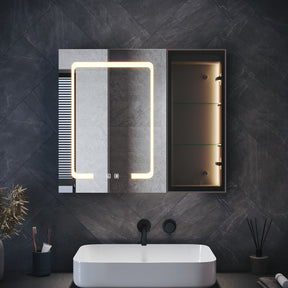 Bathroom cabinet with integrated mood lighting and glass shelves, Black Hemp, 700x600x125mm