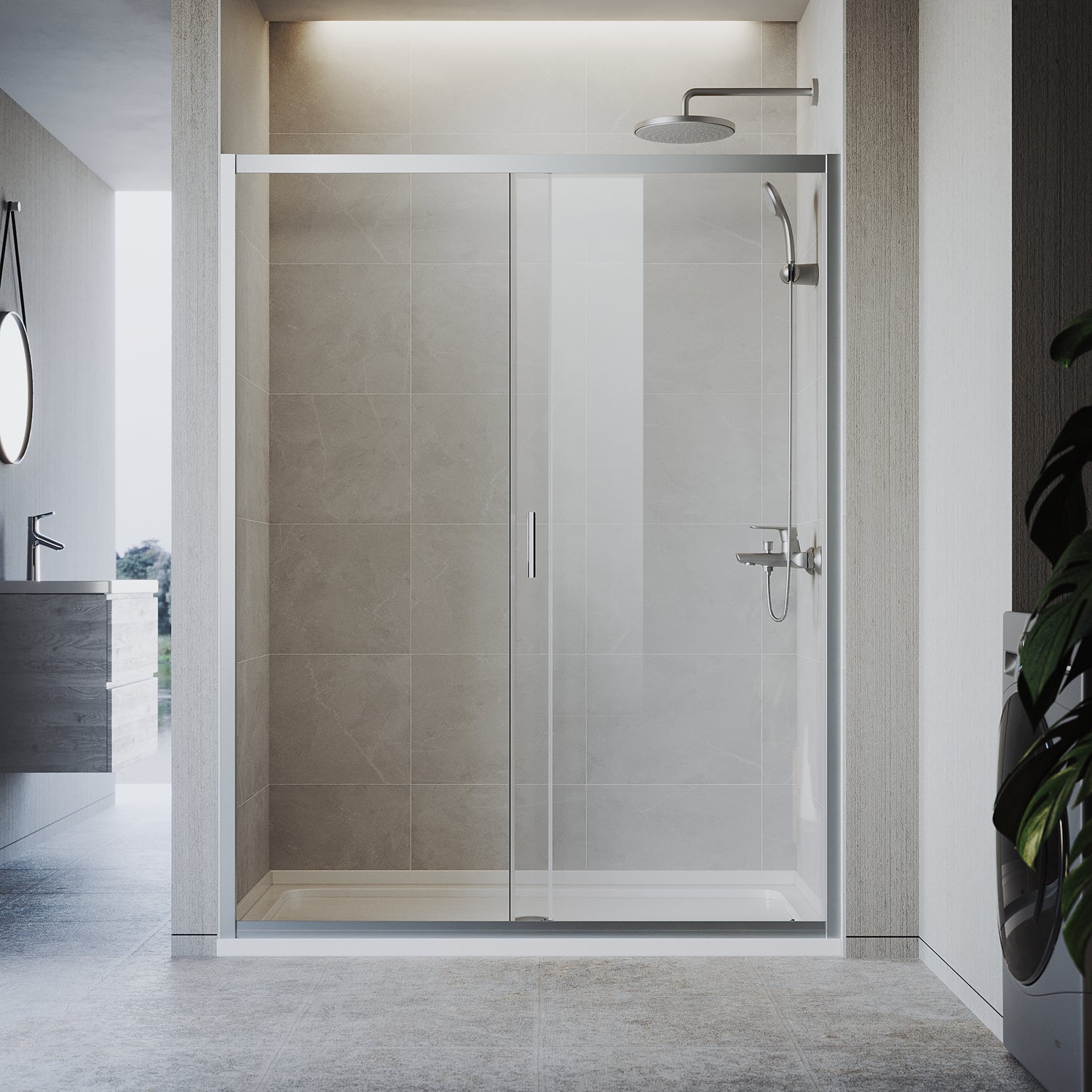 Sliding Shower Door with 5 mm Clear Glass Panel, Reversible Shower Enclosure,  Chrome colour matte frame