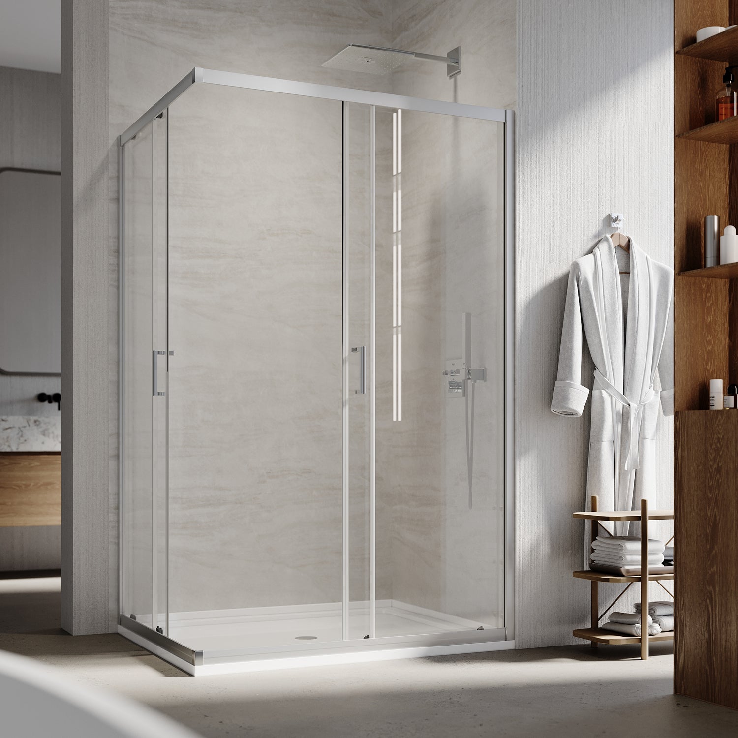 Square Sliding Doors, Corner shower enclosure with aluminum frame,  6mm safety tempered glass