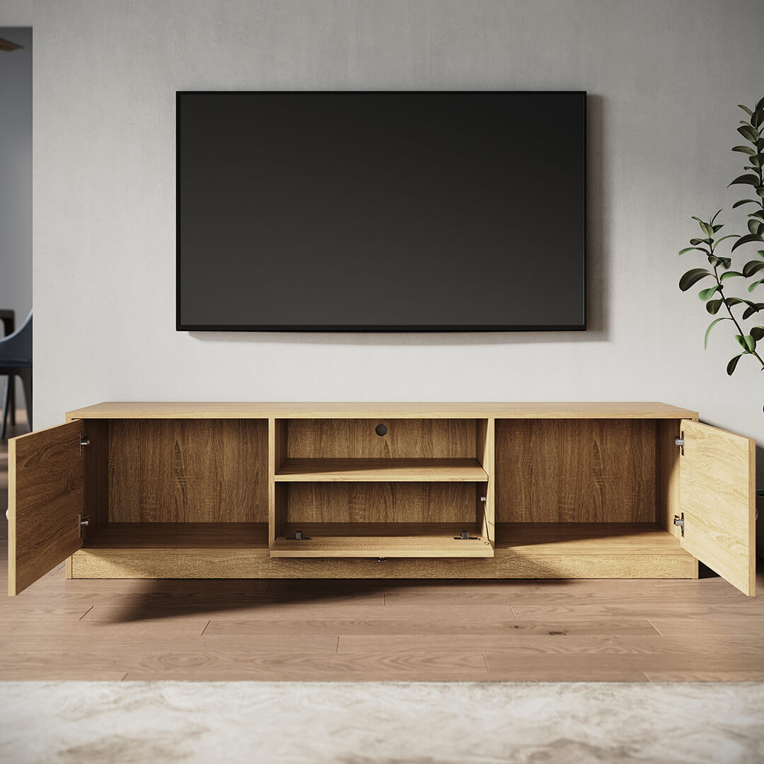 1600mm Natural TV Cabinet Entertainment Unit Stand with 1 open storage & 3 closed storage - Elegant Showers AU