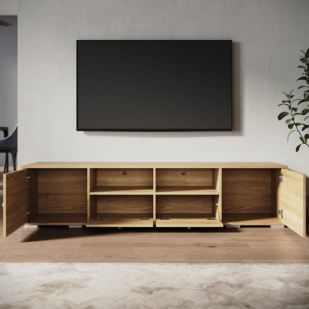 1800mm Natural TV Cabinet Entertainment Unit Stand with 2 open storage & 4 closed storage - Elegant Showers AU