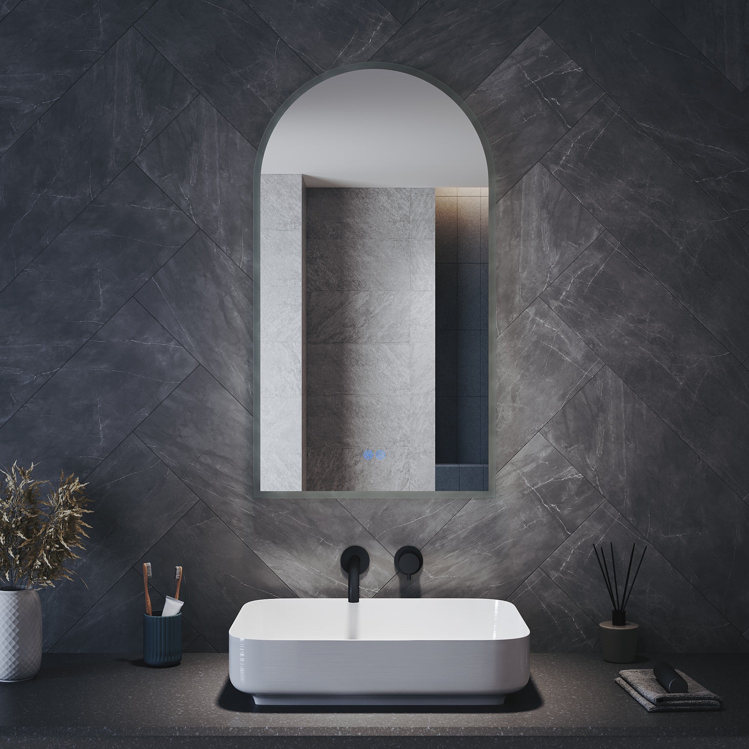 Bathroom Mirror with Lighting Curved LED Bathroom Mirror 500x900x35mm