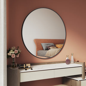 Black-framed round makeup mirror without light, wall-mounted or tabletop, 800x800x25mm