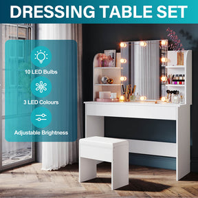 White Dressing Table Lighting Vanity Mirror Dresser Bedroom Furniture Makeup - Elegantshowers