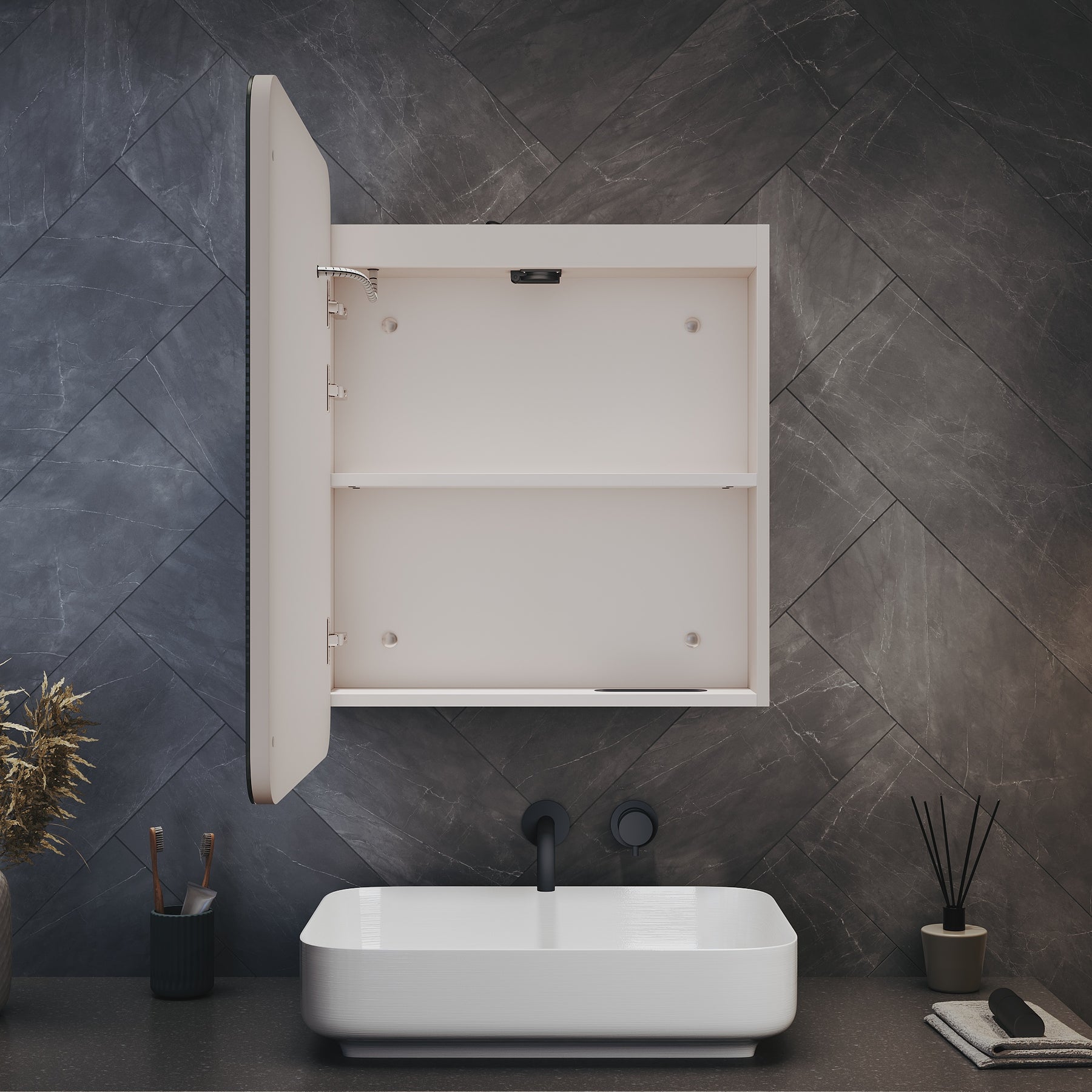 LED bathroom wall cabinet with tissue box, Urban Beige, 550x700x150mm