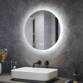 Round LED Bathroom Mirror with Touch Switch, Bluetooth, 3 Adjustable Light Colors, 600x600mm