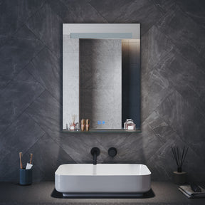 Square Bathroom Mirror with Lighting, 3 Light Colors with LED-Lit Shelf, 500x 700x35mm
