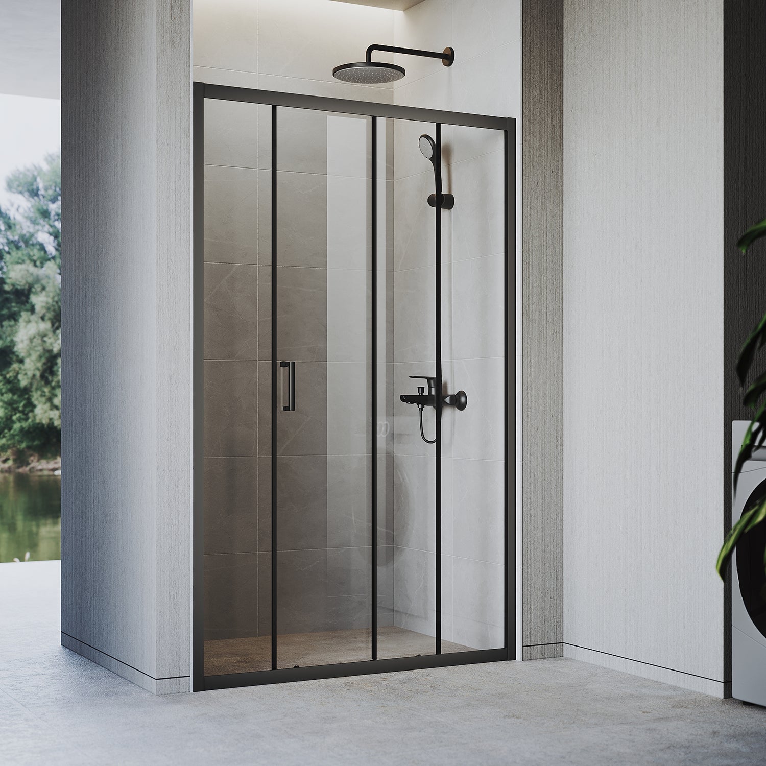Sliding door shower enclosure, black framed, two-panel sliding shower screen